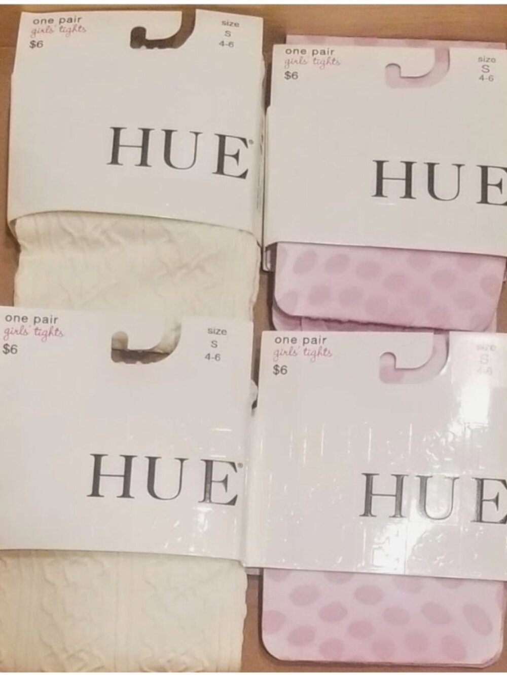 4pc Cute HUE Girls TIGHTS- Ringlet Cream White & Pink Polka Dots- Sz. 4-5-6